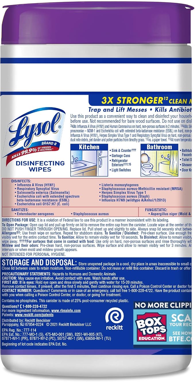 LYSOL Disinfecting Wipes, All Purpose Cleaner, Multi-Surface Antibacterial Cleaning Wipes, Household Cleaning Supplies, Dorm Essentials, Early Morning Breeze Scent, 80 ct.