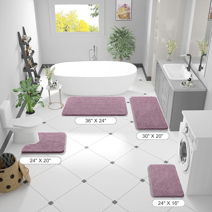 OLANLY Bathroom Runner Rugs 59x24, Soft Absorbent Chenille Bath Rugs, Rubber Backing Quick Dry, Machine Washable Long Bath Mats for Bathroom Floor, Tub and Shower, Home Decor Accessories, Deep Plum