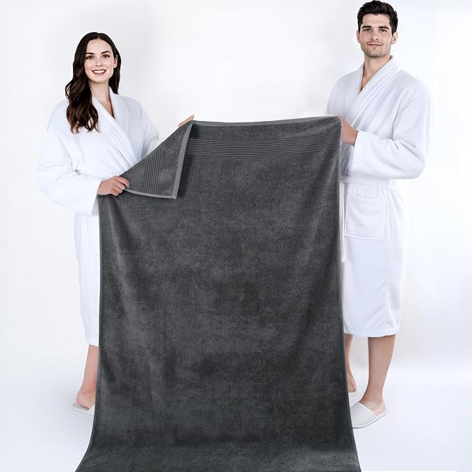 Cotton Paradise 100% Cotton Turkish Towel Set, Soft Absorbent Quick Dry, 2 Piece 35x70 Bath Sheet Set, Dark Gray