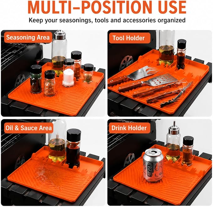 Silicone Grill Side Shelf Mat for Cuisinart Venture | Heat Resistant BBQ Table Protector Non Slip Grease Drip Pad Outdoor Cooking Prep Surface Cover