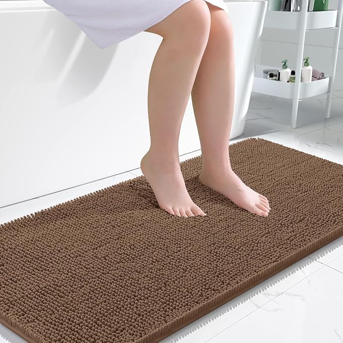 OLANLY Large Bathroom Rugs 45x27, Extra Soft Absorbent Chenille Bath Rugs, Rubber Backing Quick Dry, Machine Washable Bath Mats for Bathroom Floor, Tub and Shower, Home Decor Accessories, Mocha