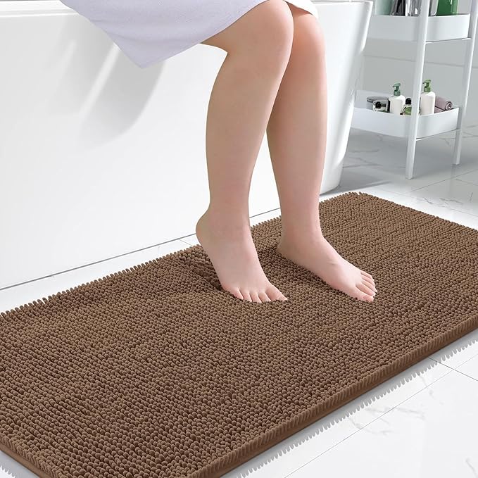 OLANLY Bathroom Runner Rugs 47x24, Extra Soft Absorbent Chenille Bath Rugs, Rubber Backing Quick Dry, Machine Washable Long Bath Mats for Bathroom Floor, Tub and Shower, Home Decor Accessories, Mocha