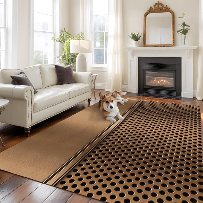 8 x 10 Ft Large Area Rug for Living Room, Brown Metal Hole Indoor Accent Rugs for Bedroom, Modern Copper Net Eye Hole Pattern Decorative Modern Carpet Washable Low Pile Non Slip Rug for Dining Room