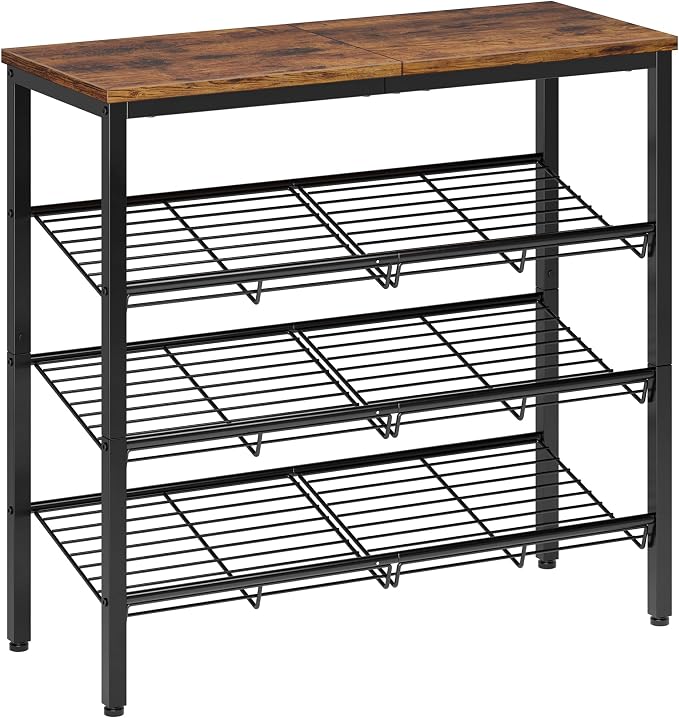 Nunsino Shoe Rack for Closet,4 Tier Shoe Organizer for Entryway,Shoe Shelf with Storage Shelves and Spacious Top,Max Holds 16 of Shoes,Rustic Brown