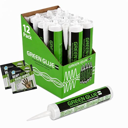 Green Glue Soundproofing, Noiseproofing Compound - 28 fl.oz (828 ml) - 12 Pack - Hand Wipes Included
