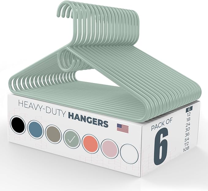 Heavy Duty Clothes Hangers 6 Pack – Made in the USA – 8lb Capacity Plastic Hangers for Adult Clothing – Durable for Pants, Coats, Jackets, or Jeans – Mint