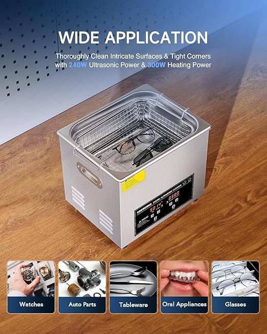 CREWORKS 10L Digital Ultrasonic Cleaning Machine with Heater & Timer, 240W Stainless Steel Ultrasonic Washing Machine, 2.6 gal Sonic Parts Cleaning Machine for Jewelry Glasses Auto Tool Machine Part