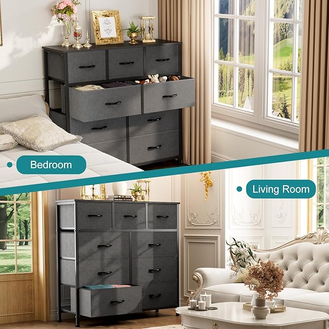 OLIXIS 9 Drawers Storage Organizers Units, Closet Organizers and Storage for Clothes, Fabric Storage Drawer for Living Room, Chest of Dresser in 39.4" D x 11.8" W x 39.9" H, Grey