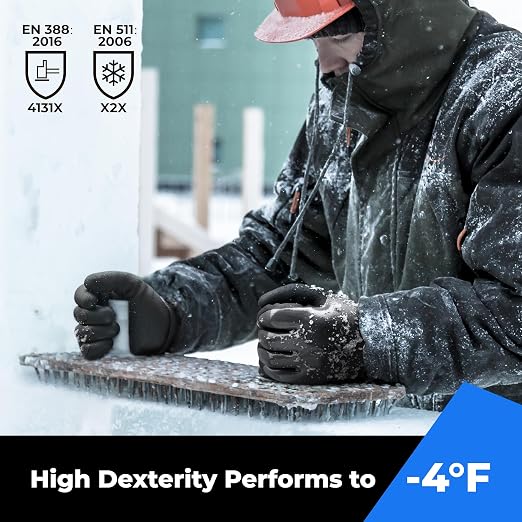 toolant Waterproof Winter Work Gloves, Double Nitrile Oil Resistant Grip | Thermal Insulation, Waterproof Protection in Freezer Work, Construction, Mechanics, Mining, Plumbing, Black, Medium