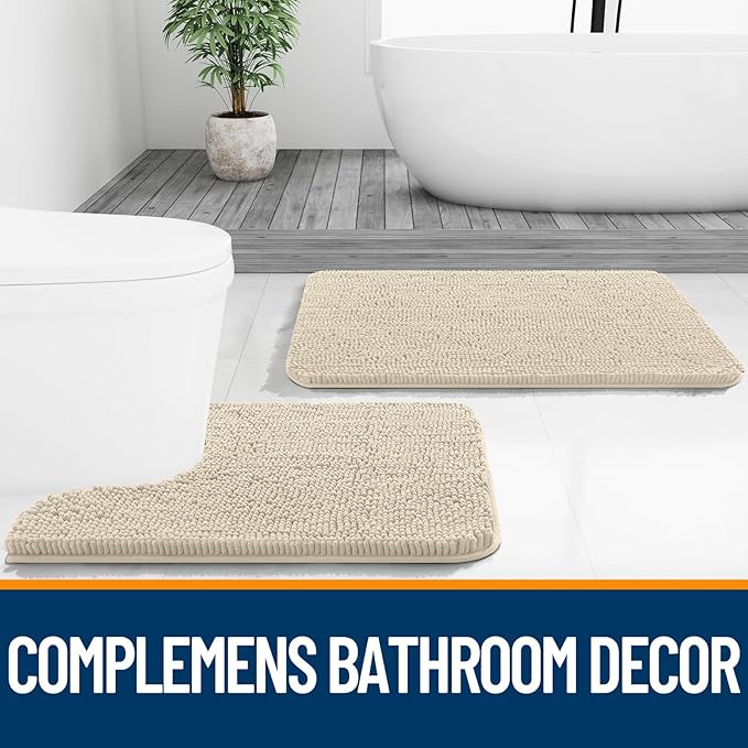 OLANLY Bathroom Rugs 30x20, Extra Soft Absorbent Chenille Bath Rugs, Rubber Backing Quick Dry, Machine Washable Bath Mats for Bathroom Floor, Tub and Shower, Home Decor Accessories, Sand
