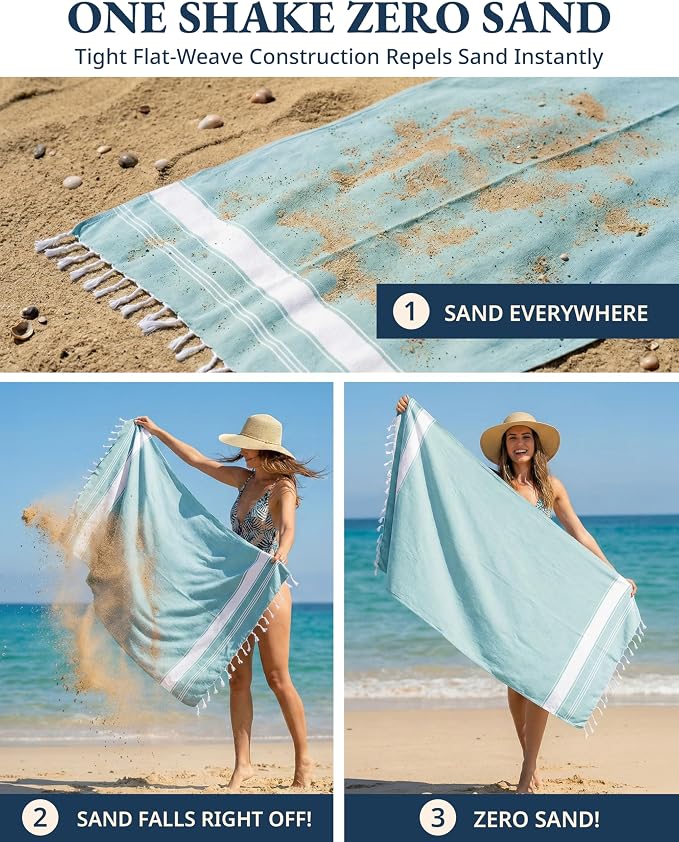 LANE LINEN Beach Towel 2 Pack, Oversized Beach Towel 39"x71", Lightweight Beach Essentials for Women, Large Pool Towel, Absorbent & Quick Dry, Sand Free Beach Towel - Aqua | Lightweight Beach Essentials for Women - Large Pool Towel, Absorbent & Quick D...