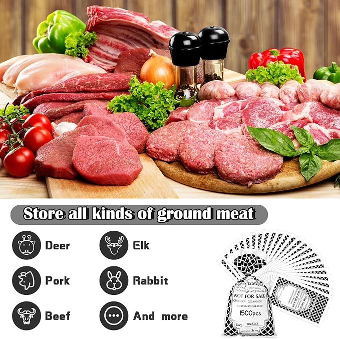 Gilprop 1500 Pack Wild Game Meat Bags Pack for Freezer 1 lb 8.03 x 4.41 Inch Ground Meat Freezer Packing Bags Bulk Venison Beef Processing Storage with Twist Ties for Outdoor