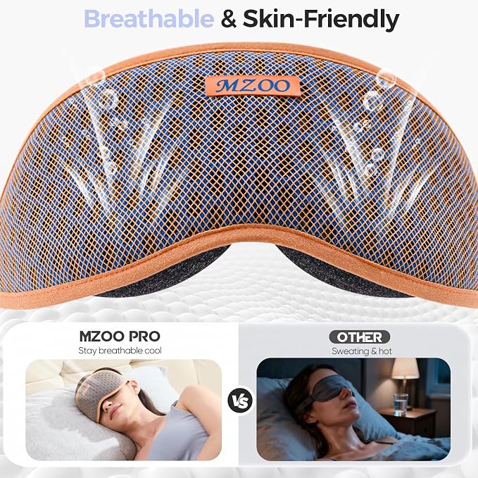 MZOO Pro Breathable Sleep Mask - Complete Blackout Sleeping Eye Mask for Side Sleeper, 3D Zero Pressure & Eyelash Friendly Night Blindfold Eye Covers, Travel Essentials & Birthday Gifts for Women Men