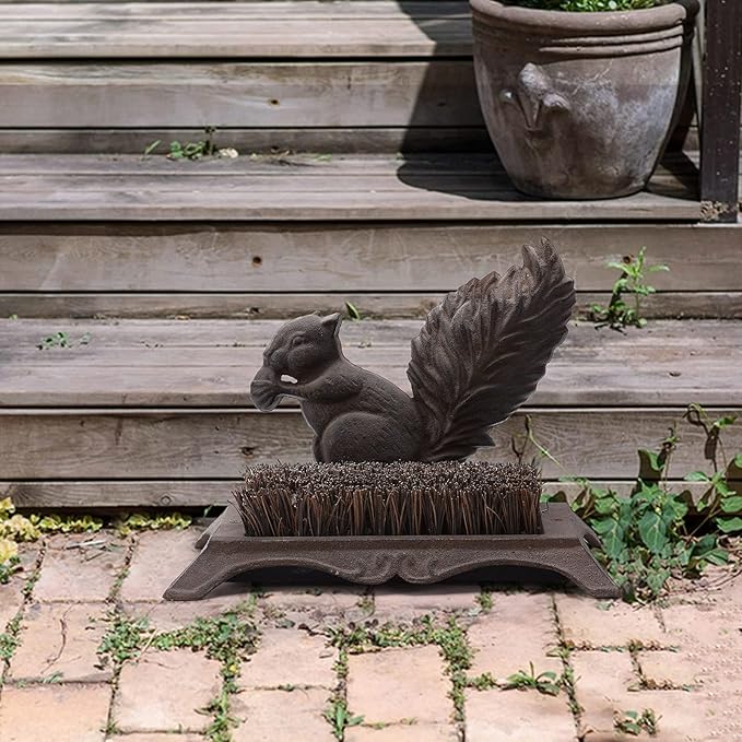 Cast Iron Squirrel Shoe Boot Scraper Brush for Farmhouse Garden Door Shoe Clean & Decor TQZDPT78