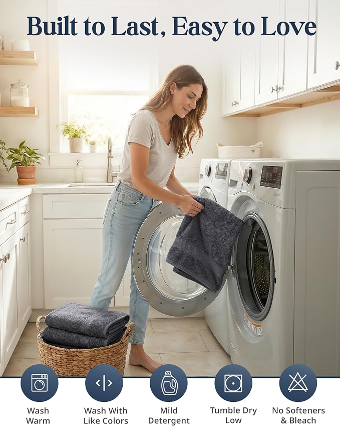 LANE LINEN 100% Cotton Bath Towels Set - 24 PCs - Durable, Quick Dry, Super Soft & Highly Absorbent - 4 Bath, 4 Fingertip, 6 Hand Towels, 8 Washcloths, 2 Bath Sheets - Perfect Family Set - Cool Grey | Towels And Washcloths Sets - Oversized & Roomy, Lig...
