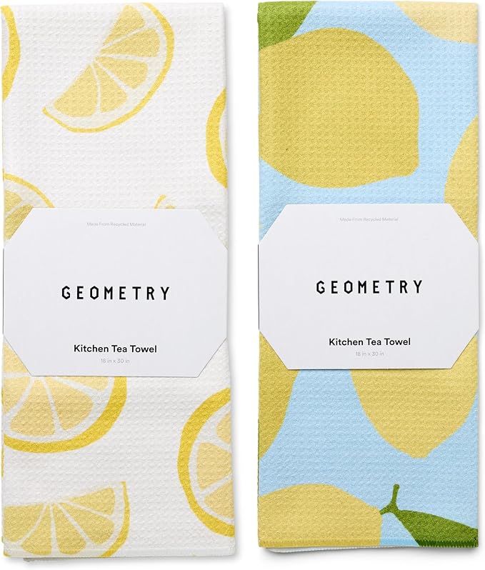 GEOMETRY Tea Towels – Spring & Summer Collection – Quick-Dry, Ultra-Absorbent, Reusable Microfiber Kitchen Towels for Drying & Cleaning - Main Squeeze - 2 Pack