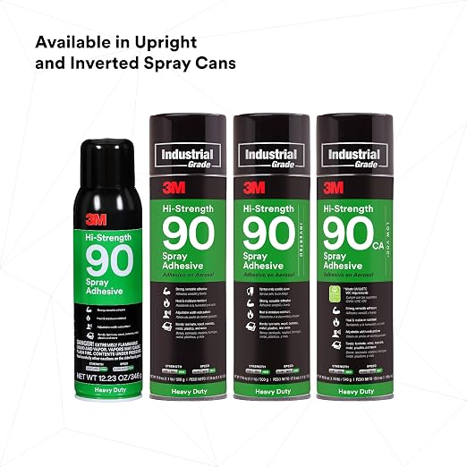 3M Hi-Strength 90 CA Spray Adhesive, Low VOC, Permanent, Bonds Laminate, Wood, Concrete, Metal, Plastic, Clear Glue, Net Wt 19 oz