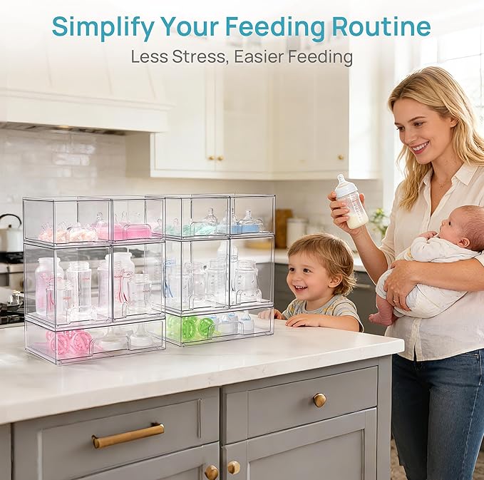 Vtopmart 10 Pack Baby Bottle Organizer Set, Stackable Storage Drawers Ideal for Kichen Countertop, Vanity, Bathroom, Cabinet, Pantry Organization