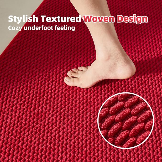TYUU Christmas Bathroom Rugs Non Slip Washable, Super Absorbent Thin Bath Mat Small Quick Dry Low Pile Bathroom Rug, Red 20"x30"