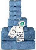 Chakir Turkish Linens Set of 8 Towel Set, 100% Cotton Luxury Turkish Towels for Bathroom, Soft Absorbent Bath Towel Set with 2 Bath Towels 2 Hand Towels 4 Washcloths, Wedgewood