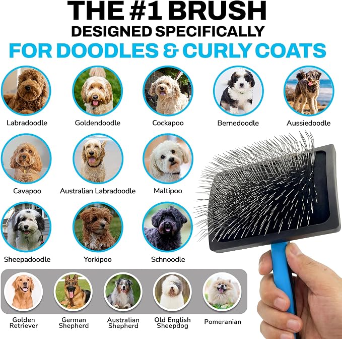 The Doodle Brush, Slicker Brush for Dogs Detangler, Poodle Pin Dematting Dog Hair Brushes, Extra Long Pin Slicker for Goldendoodle, Cockapoo, Cavapoo, Tangle-Free Grooming Shiny Coat Pet Brushes