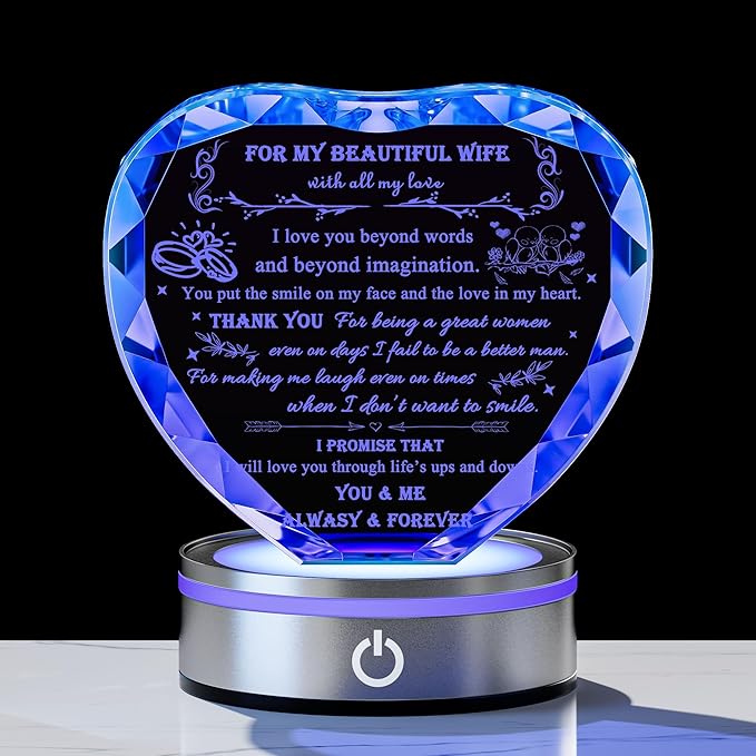 Qianwei Gifts for Wife from Husband Unique - Personalized Crystal Heart Gifts for My Wife Who Has Everything - Birthday Anniversary Wedding Valentines Day Present Ideas for Her