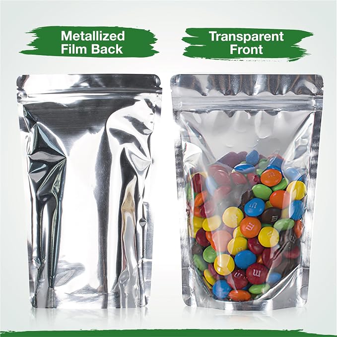 BELLE KR® 4x6 Mylar Bags for Freeze Dried Candy - Pack Of 100-7.5mil Thick - 1/2 Pint Stand Up Small Clear Mylar Bags with See Through Window for Freeze Drying - Labels Included