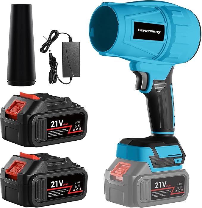 Cordless Leaf Blower, 600,000 RPM Electric Handheld Turbo Jet Blower with 2×4.0Ah Batteries and Charger for 40 Minutes Use, Portable and Lightweight for Lawn Care, Patio, Yard, Deck Cleaning (Bule)