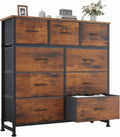 OLIXIS Dresser for Bedroom, 9 Storage Drawers, Wide Fabric Closet Chests Organizer Tower Furniture, TV Stand with Wooden Top Metal Frame for Clothes, Living Room, Hallway, Entryway, Rustic Brown