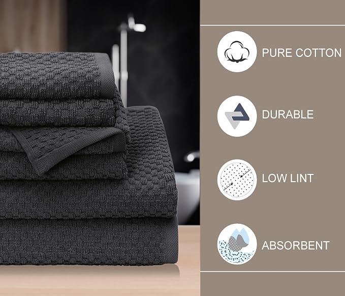 COTTON CRAFT Euro Spa Waffle Weave 6 Piece Towel Set - 100% Cotton - Charcoal