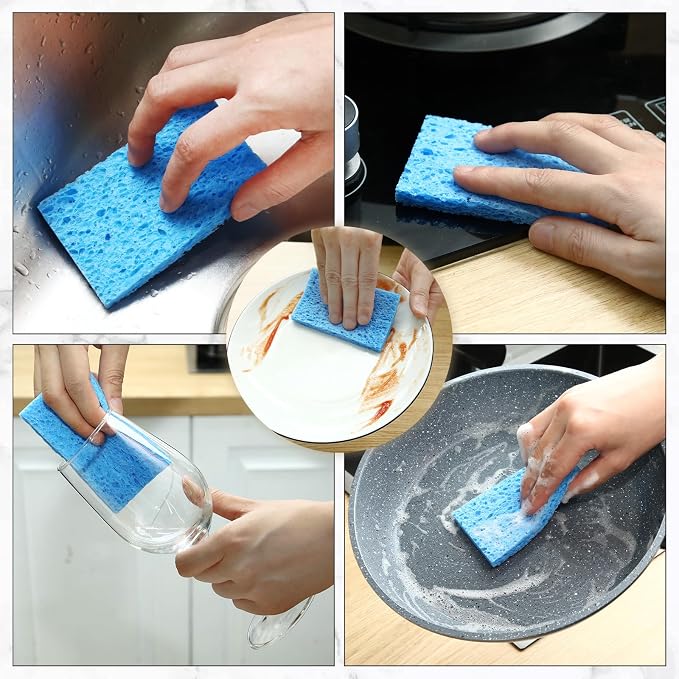 Zhengmy 100 Pieces Sponges Bulk Sponges Kitchen Compressed Sponge Natural Dish Sponge Compressed Wood Pulp Cleaning Without Scratching for Kitchen Bathroom, 3.9 x 2.4 x 0.12 Inch (Blue)