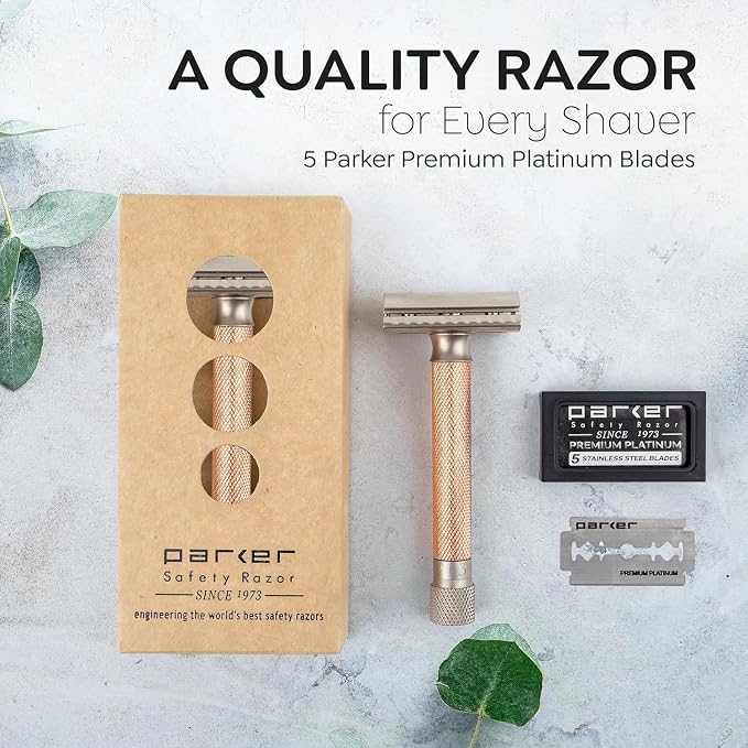 Parker Variant Double Edge Adjustable Closed Comb Safety Razor, Rose Gold | Five Dial Settings Customize Blade Exposure From Mild To Aggressive. Includes 5 Premium Razor Blades.