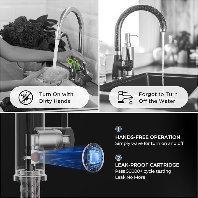 FORIOUS Touchless Kitchen Faucet with Soap Dispenser, Matte Black | Single Handle Stainless Steel, Smart Hands-Free Sink Faucet with Pull Down Sprayer for Camper Rv Bar, Motion Sensor Activated