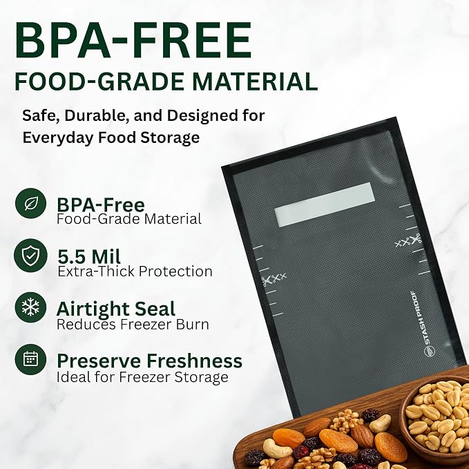 Vacuum Seal Bags 8" x 12" (100 Count) 5.5 Mil (Black & Clear) BPA Free Heavy-Duty Commercial Grade Food Vacuum Sealer Bags for Food Saver, Sous Vide, Meal Prep, Freezer Storage & Food Preservation