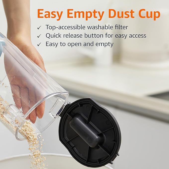 Amazon Basics Upright Bagless Vacuum Cleaner for Carpet and Hard Floors, Washable Filter, Crevice and Upholstery Tools, Detachable Handle, Lightweight, 1.7L Dust Cup, 25ft Cord, Black/White