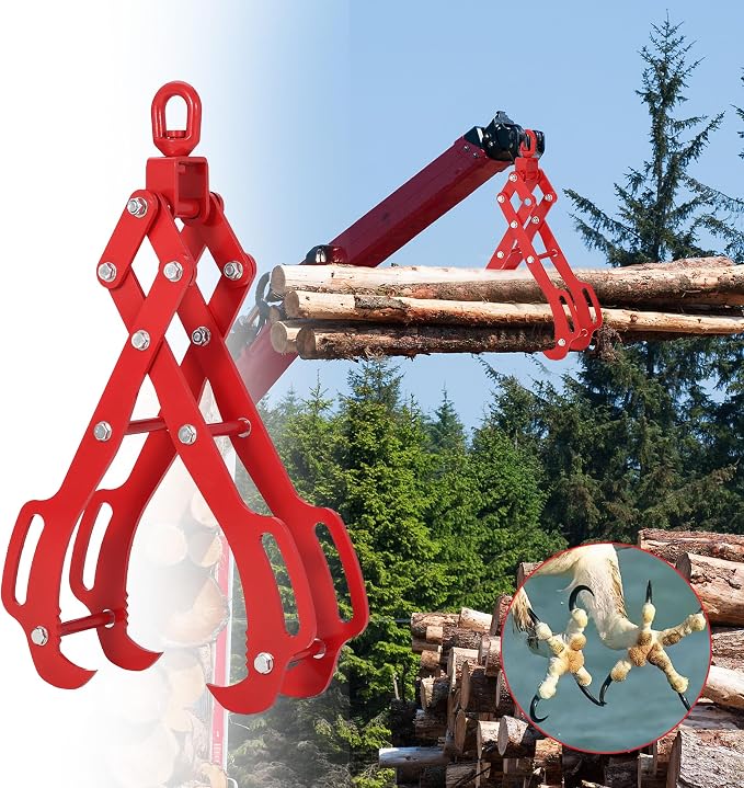 28 in Log Lifting Tongs with 4 Claw, Heavy Duty Steel Logging Grabbler, 360° Swivel Dragging Tongs, Anti-Slip Skidding Tongs for Tractors, Trucks, Firewood, Lumber