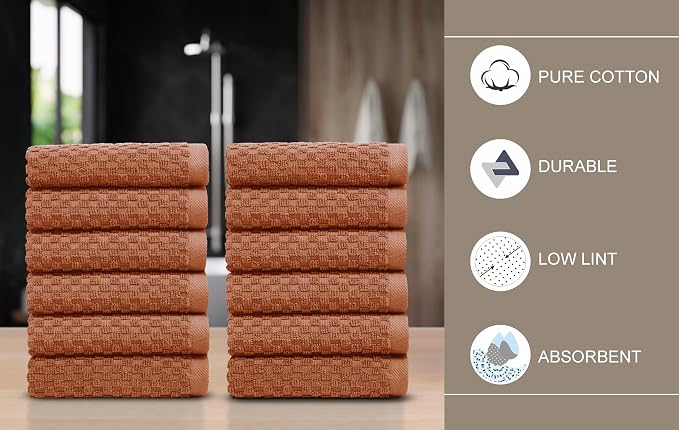 COTTON CRAFT Euro Spa Waffle Wash Cloth - Set of 12 Mocha Washcloth | Luxury Face Towel Set - 100% Cotton - Soft Plush Absorbent Low Lint Quick Dry - Gym Shower Beach Bath Kitchen - 12x12 inches