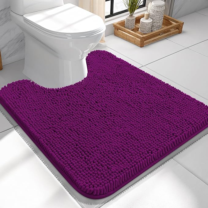 OLANLY Toilet Rugs U-Shaped 24x24, Extra Soft Absorbent Chenille Contour Bathroom Rugs for Toilet, Dry Quickly, Machine Washable, Non-Slip Bath Mat, Purple