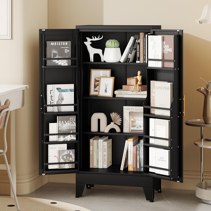 GAIOUS Metal Kitchen Pantry Cabinet, Food Storage Cabinets Black Cupboard | Storage Cabinet with 2 Door and 3 Adjustable Shelves, Freestanding Steel Sideboard, with Door Shelf, for Kitchen Dinning Room