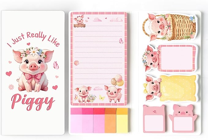 Xqumoi I Just Really Like Piggy Sticky Notes Set - 550 Sheets Cute Little Pig Pink Self-Stick Note Pads Floral Animal Divider Tabs Bundle Writing Memo Pad Back to School Office Supplies Small Gift