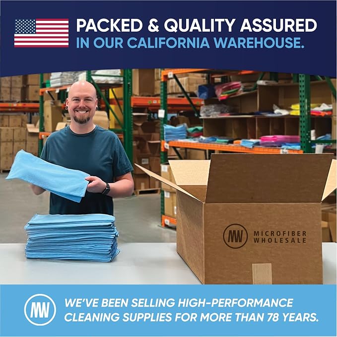 Bulk 12” X 12” All Purpose Microfiber Towels Wholesale - Case Quantity (400 Count) | No Fraying | High Density Microfiber | Zero Chemical Cleaner | Long-Lasting (Blue)