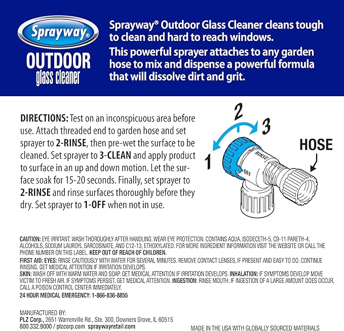 Sprayway Outdoor Glass Cleaner, 32oz, Pack of 6 | Streak-Free Shine, Foaming Action | Ideal for Windows, Patio Doors, and Outdoor Glass Surfaces