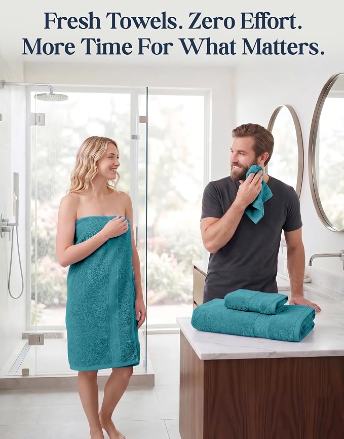 LANE LINEN Bath Towel Set 100% Cotton 6 Piece Soft Absorbent - Sea Port | Towel Set Of 6 - Ring-Spun Cotton, Terry Weave Comfort, Long-Lasting Comfort, Hotel-Style Look, Gets Softer With Every Wash