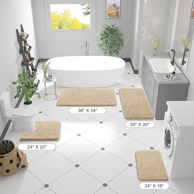 OLANLY Bathroom Rugs 36x24, Extra Soft Absorbent Chenille Bath Rugs, Rubber Backing Quick Dry, Machine Washable Bath Mats for Bathroom Floor, Tub and Shower, Home Decor Accessories, Beige