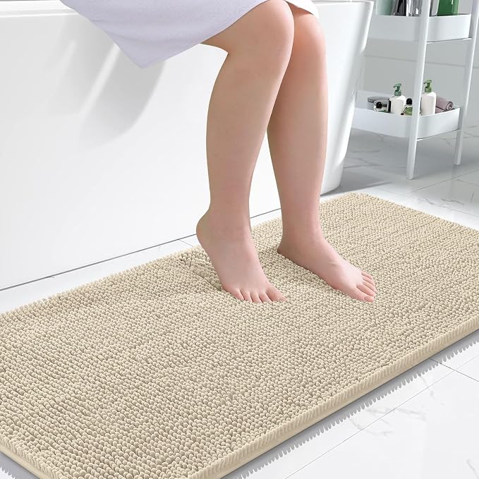 OLANLY Large Bathroom Rugs 45x27, Extra Soft Absorbent Chenille Bath Rugs, Rubber Backing Quick Dry, Machine Washable Bath Mats for Bathroom Floor, Tub and Shower, Home Decor Accessories, Sand