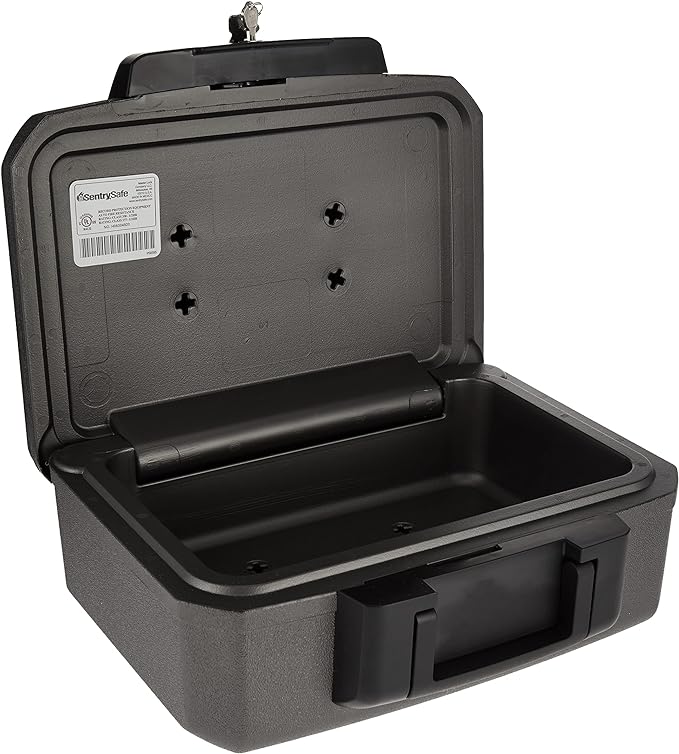 SentrySafe Fireproof Safe with Key Lock, Chest Lock Box for Home or Travel Secures Money, Documents, 0.18 Cubic Feet, 6.1 x 14.3 x 11.2 Inches, 1210