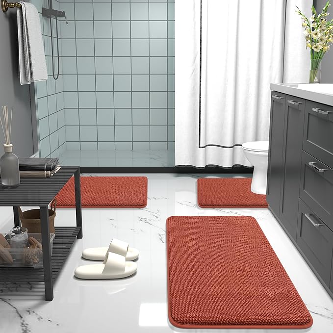 OLANLY Memory Foam Absorbent Bathroom Rugs Mats 30x20, Rustic Terracotta | Soft Quick Dry Bath Rugs Mats, Non-Slip, Machine Washable Carpet for Bathroom Floor, Tub and Shower, Home Decor Accessories