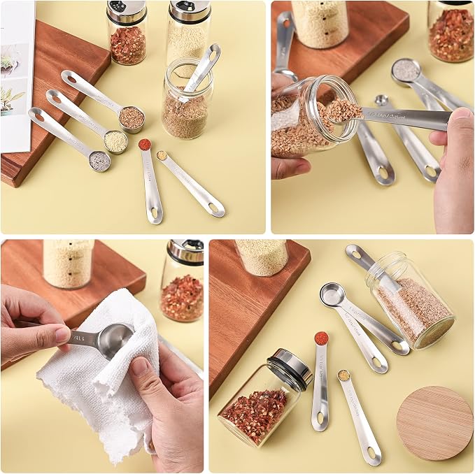 Measuring Cups and Spoons Set 16, 18/8 Stainless Steel Measuring Cups and Spoons for Dry&Liquid, 7 Metric&US Measing Cups &6 Measuring Spoons &Measure Equivalents for Kitchen&Baking