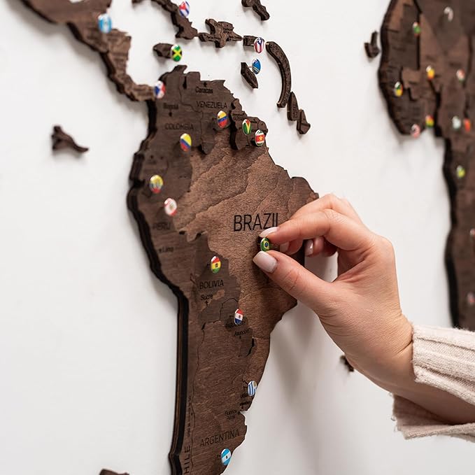 ENJOY THE WOOD 3D Wood World Map Wall Art Large Wall Décor - World Travel Map - Any Occasion Gift Idea - Art for Home & Kitchen or Office (2XL, Dark Walnut)