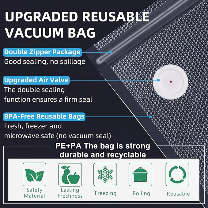 MOMODA Sous Vide Cooking Bags - Set of 30 | BPA-Free Reusable Vacuum Seal Bags with Air Valve for Joule and Anova Cookers | Freezer Safe Vacuum Food Storage Bags with Upgraded Compact Vacuum Sealer